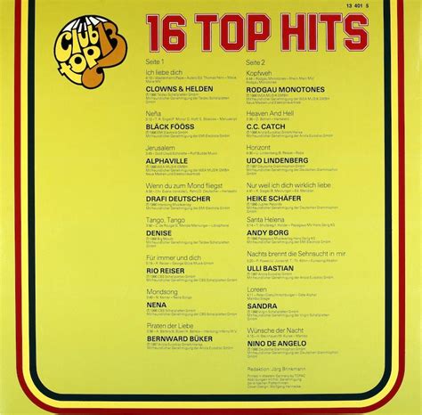 16 top Hits. Aus den Hitparaden. März/April 1987 – Bertelsmann Vinyl ...