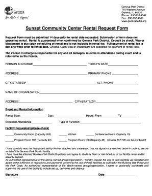 Fillable Online genevaparks Sunset Community Center Rental Request Form ...