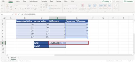 Image result for Root Mean Square Error Excel