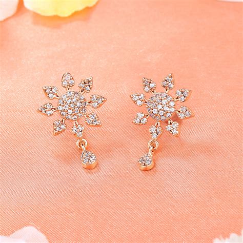 Buy Estele Rose Gold Plated CZ Floral Designer Drop Earrings for Women ...