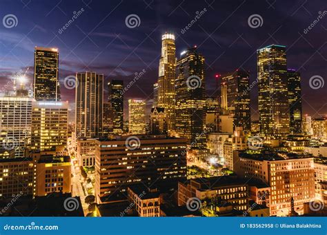 Downtown Los Angeles Skyline at Night Editorial Stock Photo - Image of ...