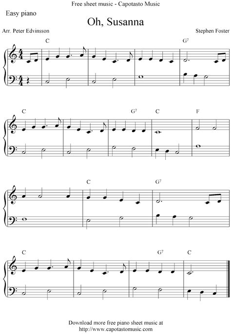 Free Easy Piano Sheet Music: Oh, Susanna!