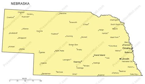 Nebraska PowerPoint Map - Major Cities