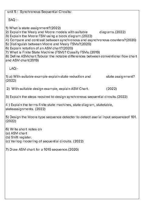 DE Unit 5: Synchronous Sequential Circuits - Questions & Answers - Studocu