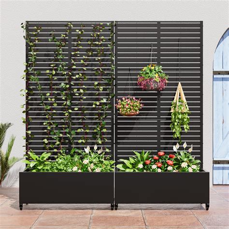 Arlmont & Co. Outdoor Metal Planter Box Raised Garden Beds with Trellis ...