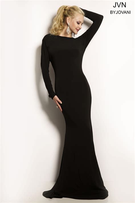 Black long sleeves jersey open back fit simple mermaid dress. | Wedding ...