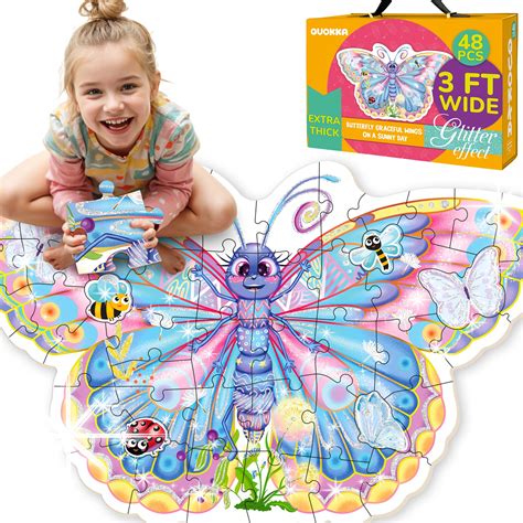 QUOKKA Glitter Floor Puzzles for Kids Ages 3-5 - 2x3 Ft 48 Pcs Puzzles ...
