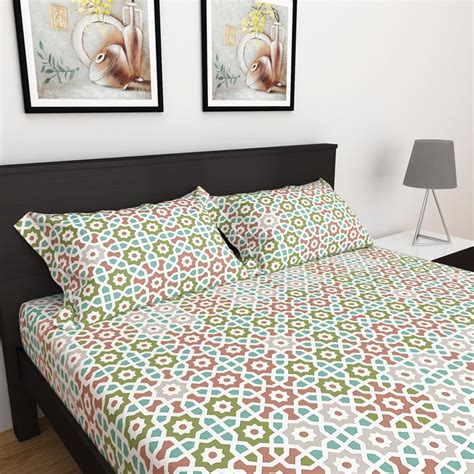 Buy Everyday Essential Multicolour Printed Cotton Double Bedsheet Set ...