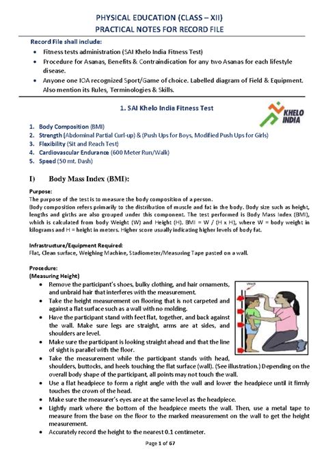 PE Practical Record File Notes for Class XII: Fitness Tests & Asanas ...