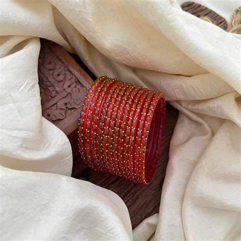 Red Rain Drop Thin Glass Bangle-Set of 12-G13643 – vrikshamindia