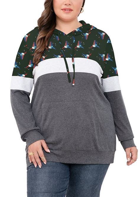 JuneFish Women's Plus Size Long Sleeve Sweatshirts Color Block Hoodies ...