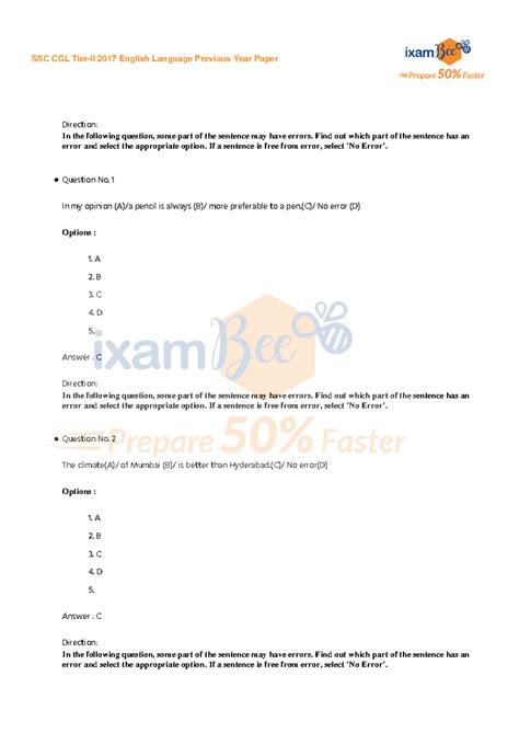 SSC CGL Tier-II 2017 English Language Previous Year Paper - Direction ...