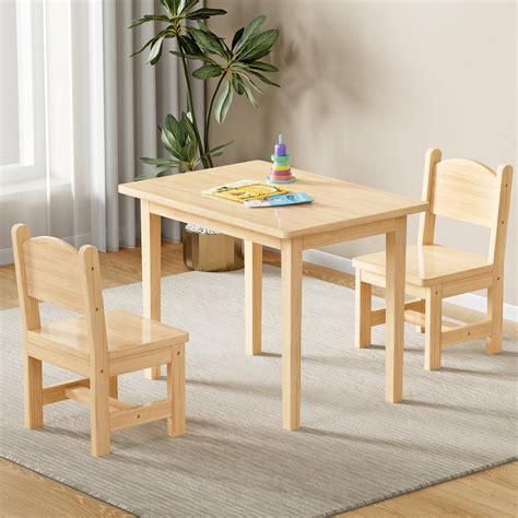Amazon.com: JONUTATO Kids Table and Chair Set, Solid Pine Wood Kids ...