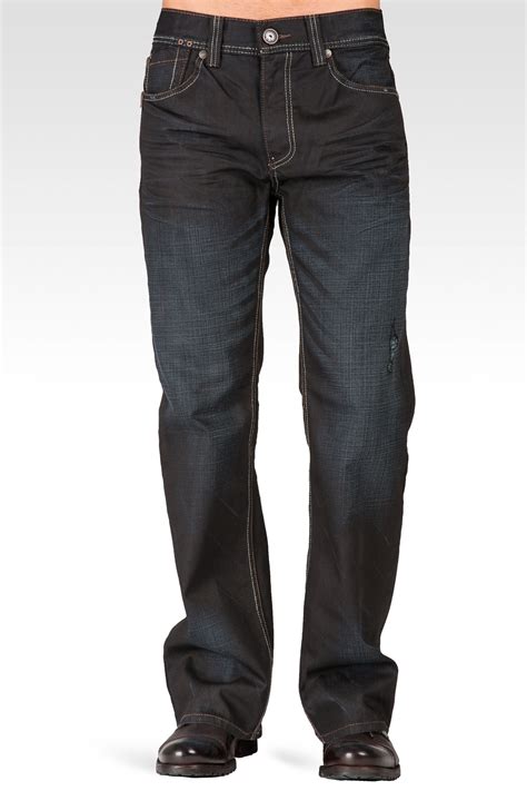 Level 7 Men's Relaxed Bootcut Black coated Hand sanded 5-Pocket Jeans ...
