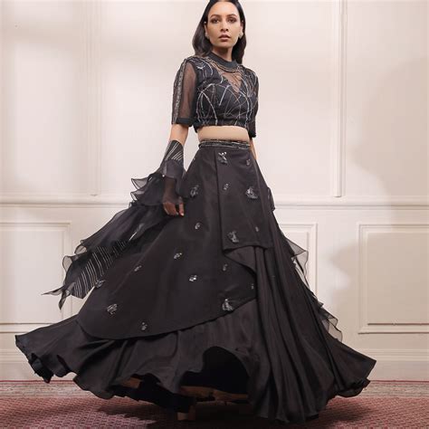 Black onyx layered lehenga set with ruffle dupatta – Isha Gupta Tayal