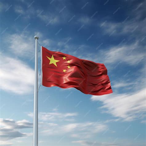 Premium Photo | A red flag with a yellow star on it is flying in the sky