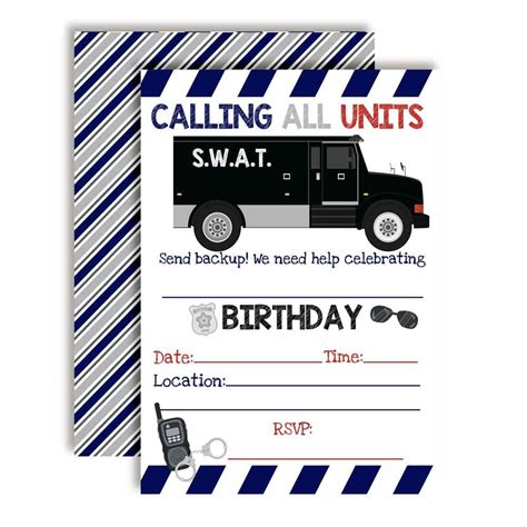 SWAT Team Law Enforcement Themed Birthday Party Invitations for Kids ...