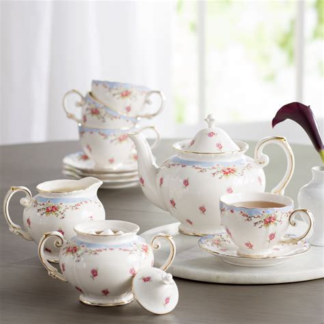 House of Hampton® Stets 11 Piece Vintage Blue Rose Porcelain Tea Set ...