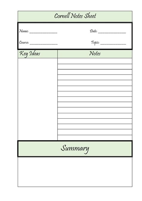 Cornell Notes Template Word