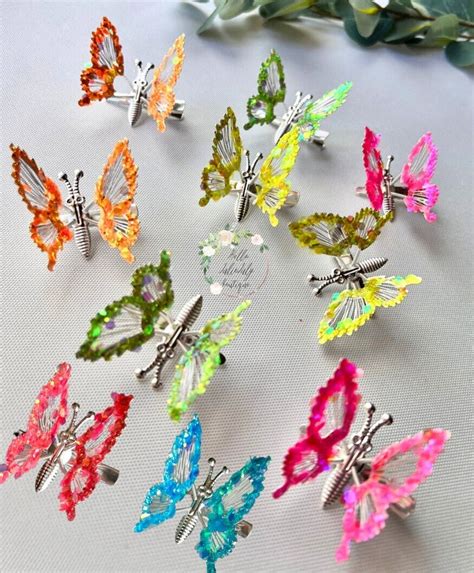 Neon Glitter Butterflies, Moving Hair Clips, Y2K Hair Clips, Moving ...