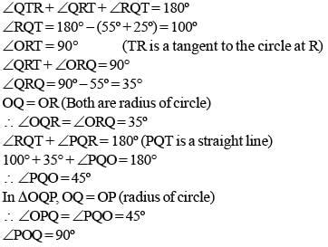 In the figure below, P, Q and R are points on a circle with centre O ...