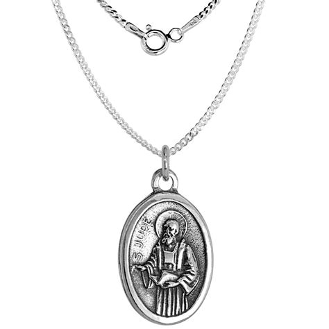 Buy Sterling Silver St Jude Medal Necklace Oval 16 inch 1.8mm Chain at ...