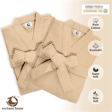 Pure Cotton Unisex Waffle Bathrobe - Beige - Waffle Design | Enchant Home