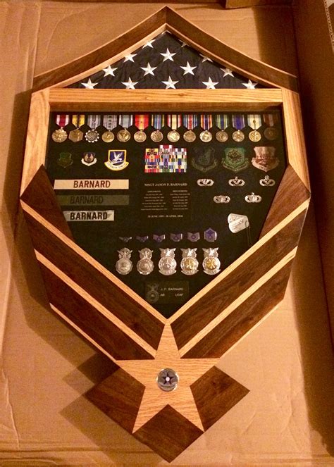 Handcrafted Oak and Walnut Military Air Force Shadow Retirement Box