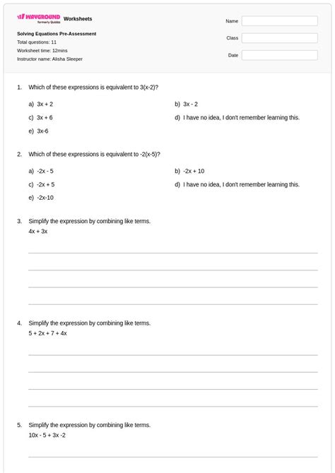 50+ Solving Equations worksheets for Class 6 on Wayground | Free ...