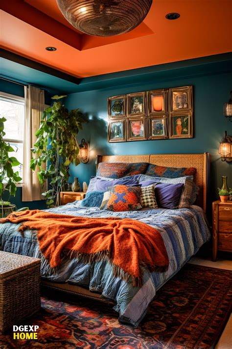 Deep Teal and Burnt Orange Bedroom: Boho Eclectic | Bedroom orange ...