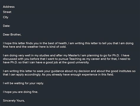 write a letter to your elder brother informing him about the career you ...