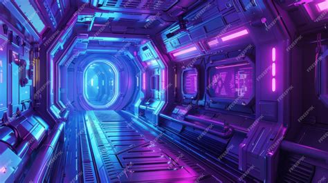 Premium Photo | Cyberpunk futuristic spaceship corridor glowing neon ...
