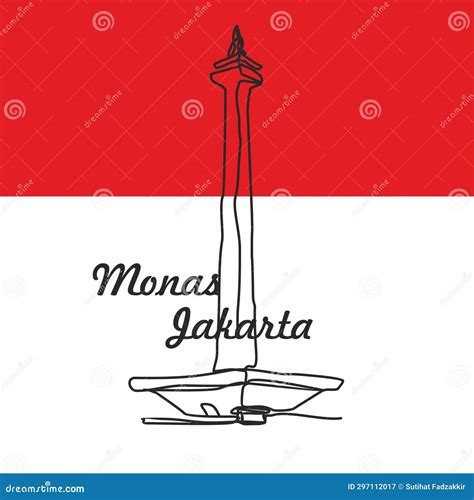 JAKARTA Landmark Monas, Vector Illustration Line Art Drawing with Indonesian Flag. Stock Vector ...