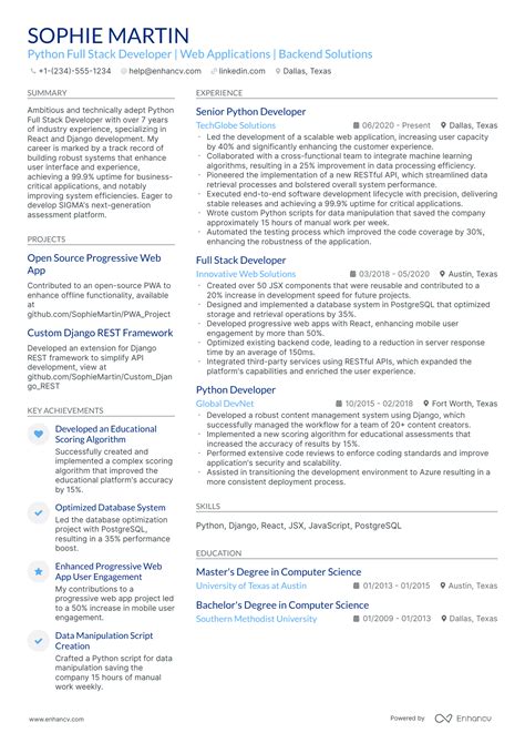 Image result for Python Full-Stack Developer Project Resume