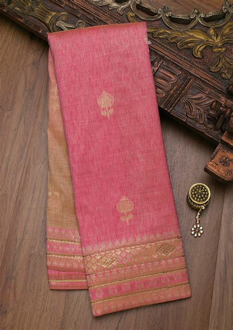 Buy Onion Pink Zariwork Raw Silk Saree - Koskii