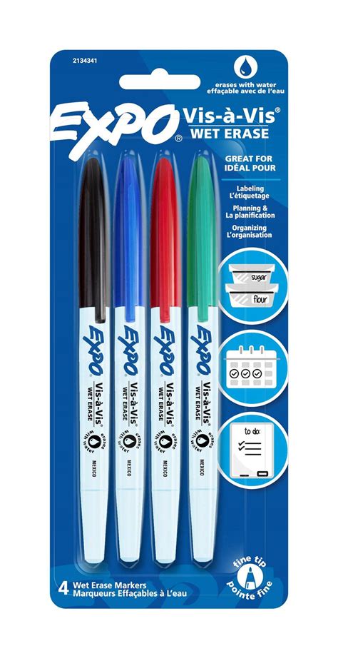 Expo Vis-a-Vis Wet Erase Markers, Fine Point, Assorted Colours, 4 Count ...