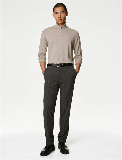 Buy Textured Checked Stretch Trousers at Marks & Spencer
