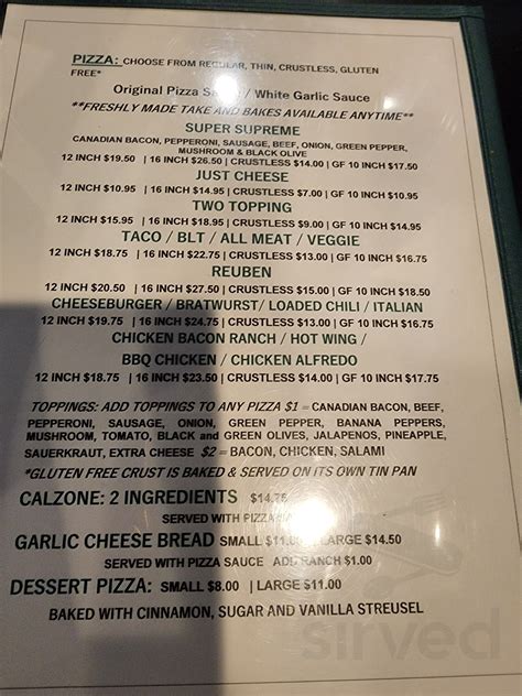 Tucker's Tavern menu in Anamosa, Iowa, USA