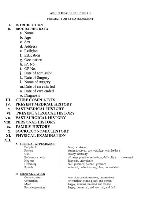 AHN II Practical Assessment Format: Eye Assessment in Clinics - Studocu