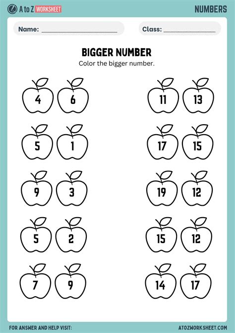 Smaller and Bigger Number Worksheets - A to Z Worksheet