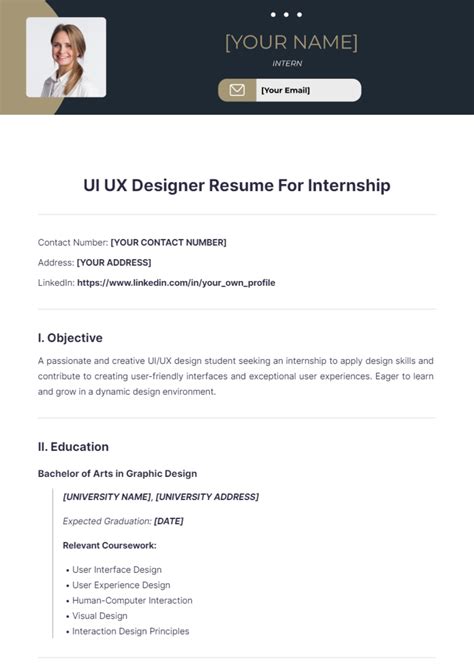 Free UI UX Designer Resume For Internship Template to Edit Online