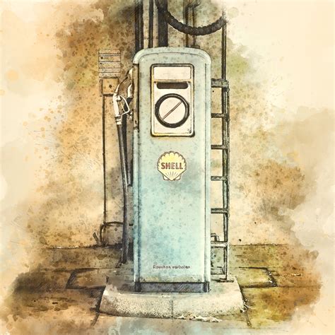 Vintage Gas Station Drawing