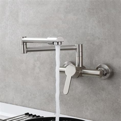 Wall Mounted Kitchen Faucet Folding- Hot and Cold Water Swivel Brass ...