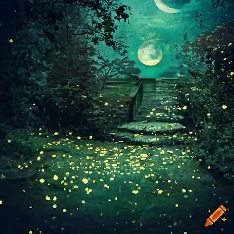 Moonlit garden with fireflies on Craiyon