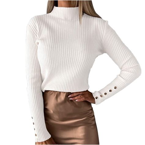 Hfyihgf Women's Mock Turtleneck Sweater Long Sleeve Ribbed Cable Knit ...