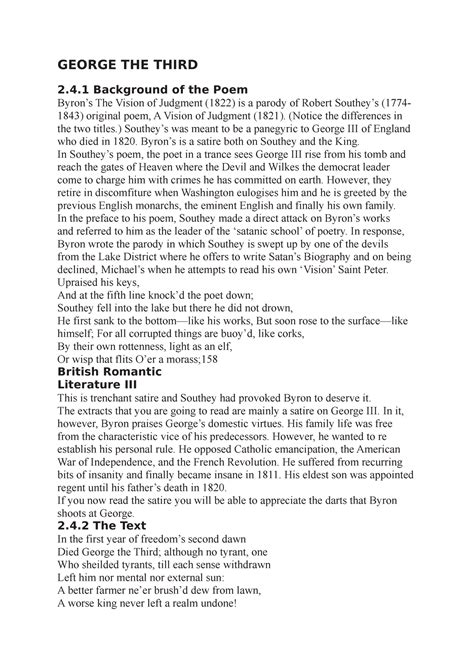 George THE Third - GEORGE THE THIRD 2.4 Background of the Poem Byron’s ...