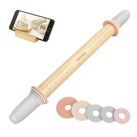 Buy Adjustable Rolling Pin with 5 Thickness Rings & Handles Press ...