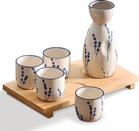 Amazon.com | PUNNIO Ceramic Sake Set, 5pcs Japanese Saki Set with 1 ...