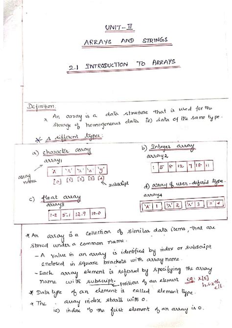 C UNIT 2: Introduction to Arrays and Strings - Studocu