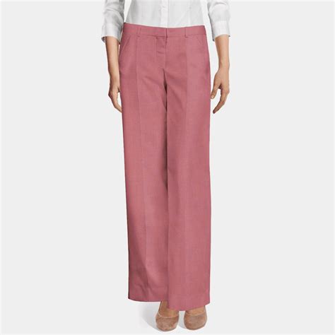 Blush pink linen flat-front lightweight Wide leg Pants | Sumissura